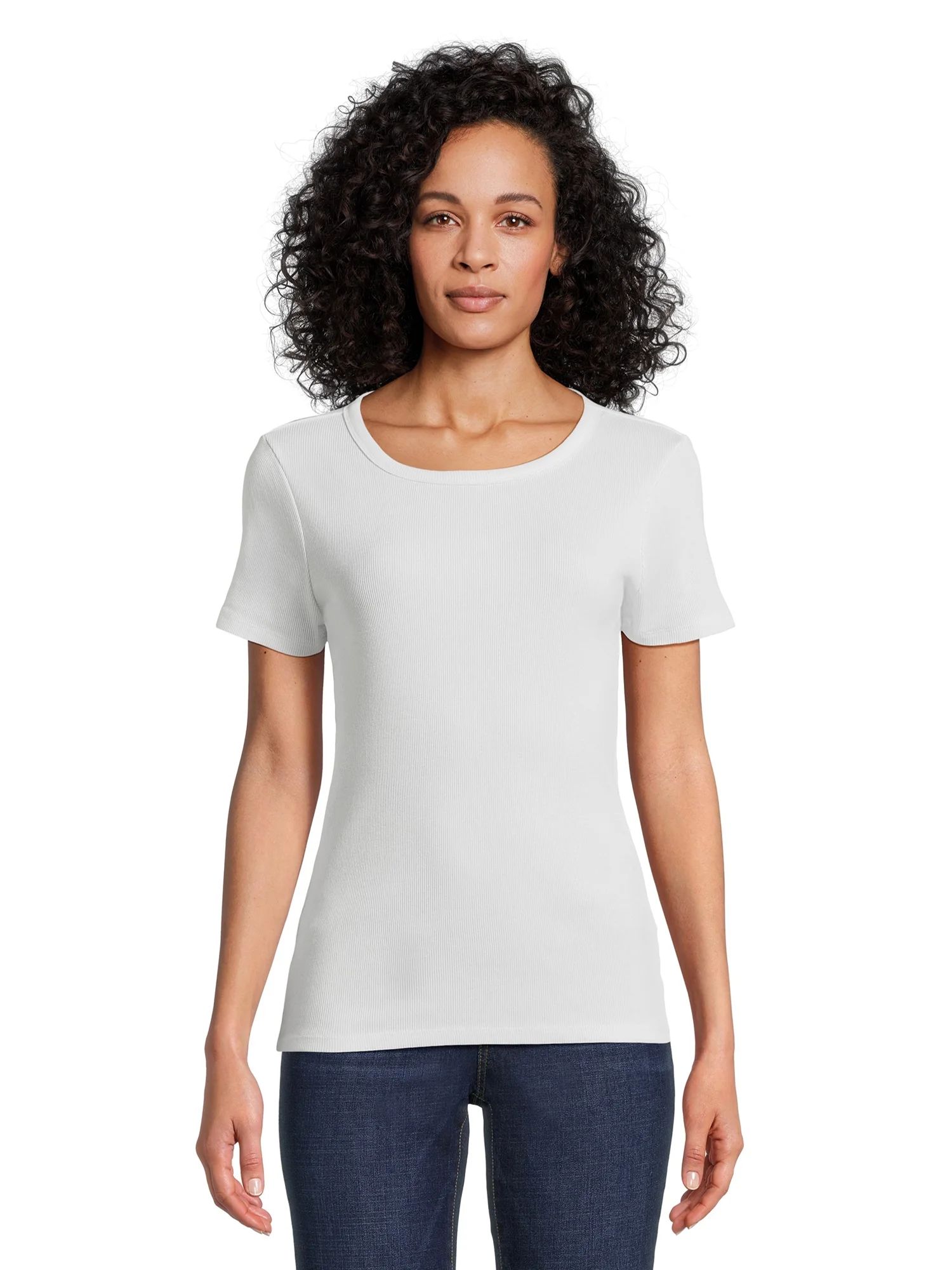 Time and Tru Women's Ribbed Tee with Short Sleeves, Sizes S-XXXL | Walmart (US)