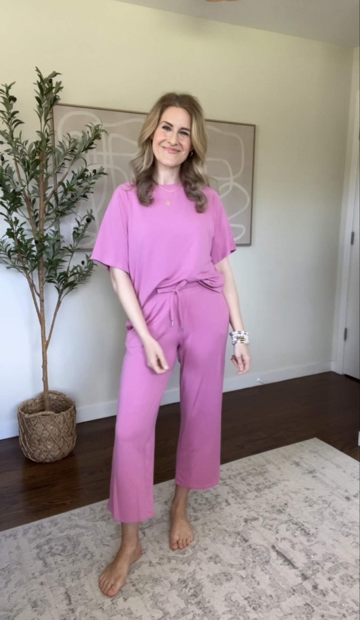 Walmart soft French terry lounge tee and matching capri pants sold separately. It’s a relaxed fit and I’m in my usual size small. Four colors! #walmartfashion 

#LTKOver40