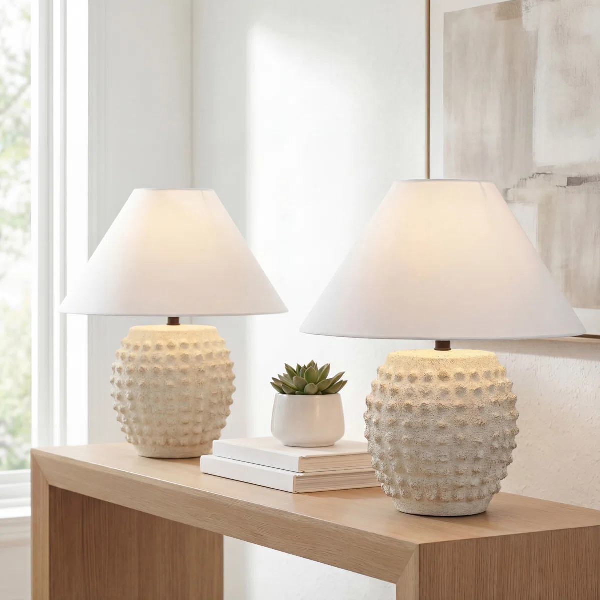 Effie 18.25" Minimalist Scandinavian Ceramic/Iron Hobnail LED Table Lamp (Set of 2) | Wayfair North America