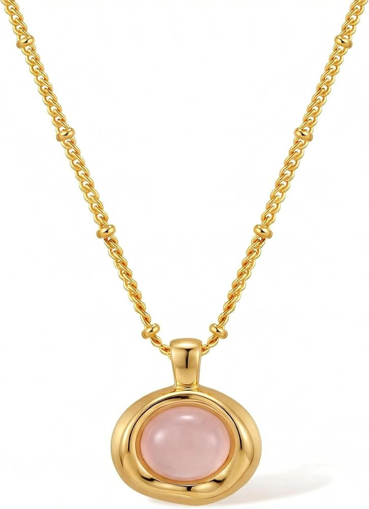 Jean Beau Gold Stone Pendant Necklaces for Women, Chunky Gemstone Dangle Necklace Wedding Prom Fa... | Amazon (US)