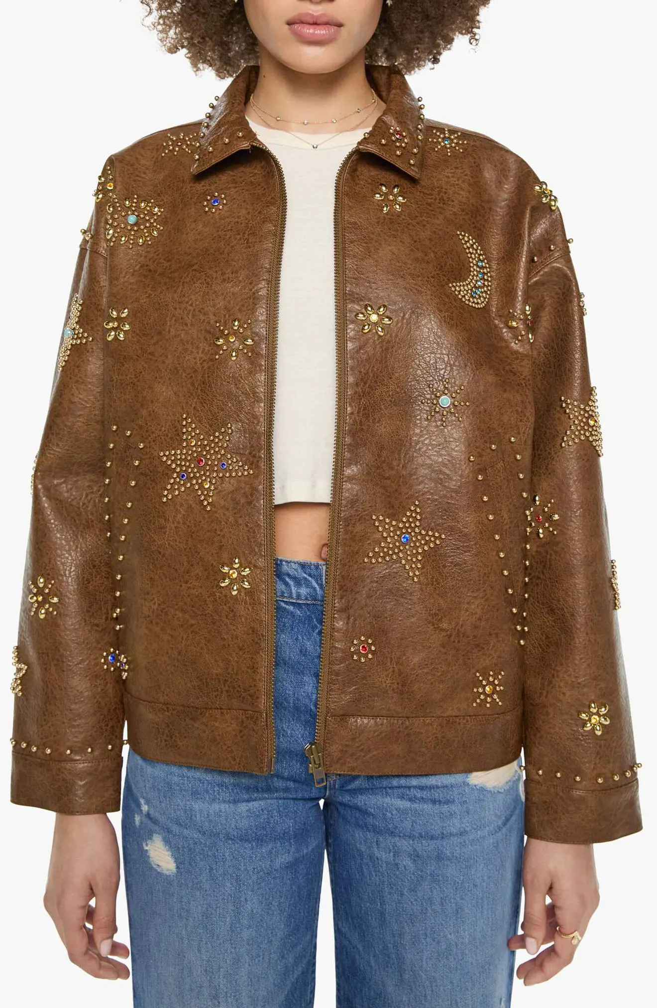 MOTHER The Zip It Studded Faux Leather Jacket (Women) | Nordstrom | Nordstrom