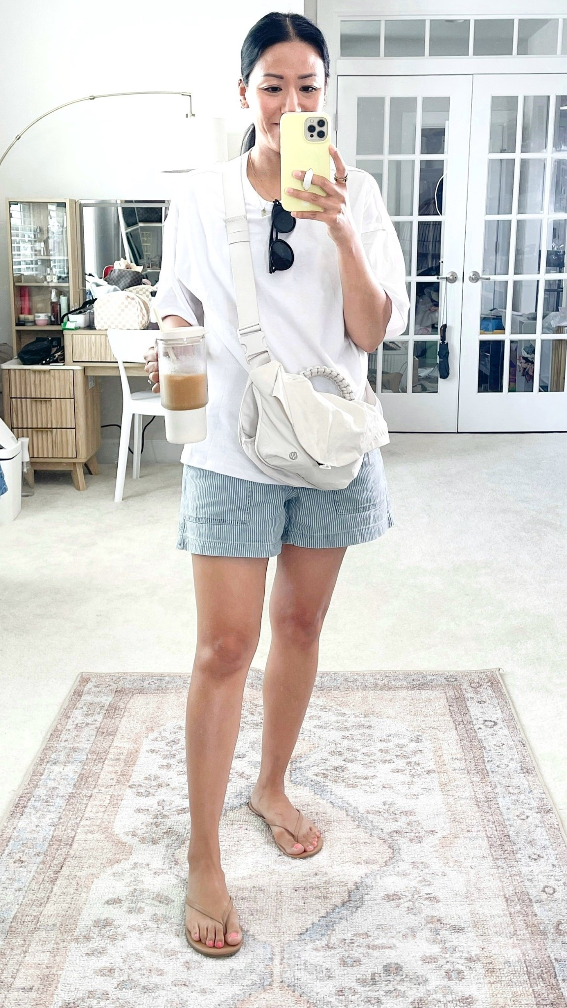 Size small tee and size small shorts
Sandals are true to size

