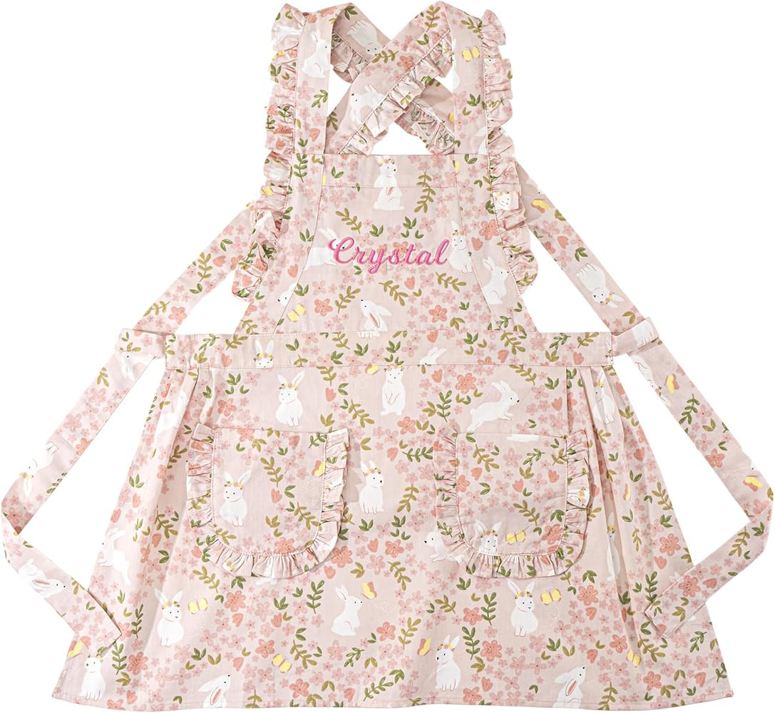 MT WORLD Toddler Apron for Girls Personalized Kids Chef Aprons with Name Little Girls Ruffle Apro... | Amazon (US)