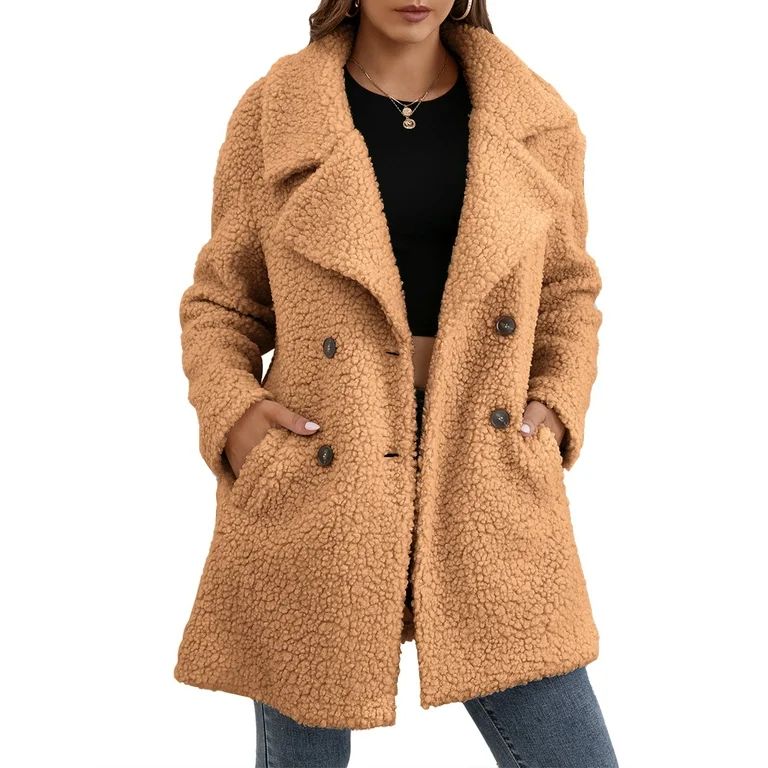 Bagilaanoe Womens Winter Fleece Open Front Jacket Teddy Bear Sherpa Coat with Pockets Outerwear | Walmart (US)