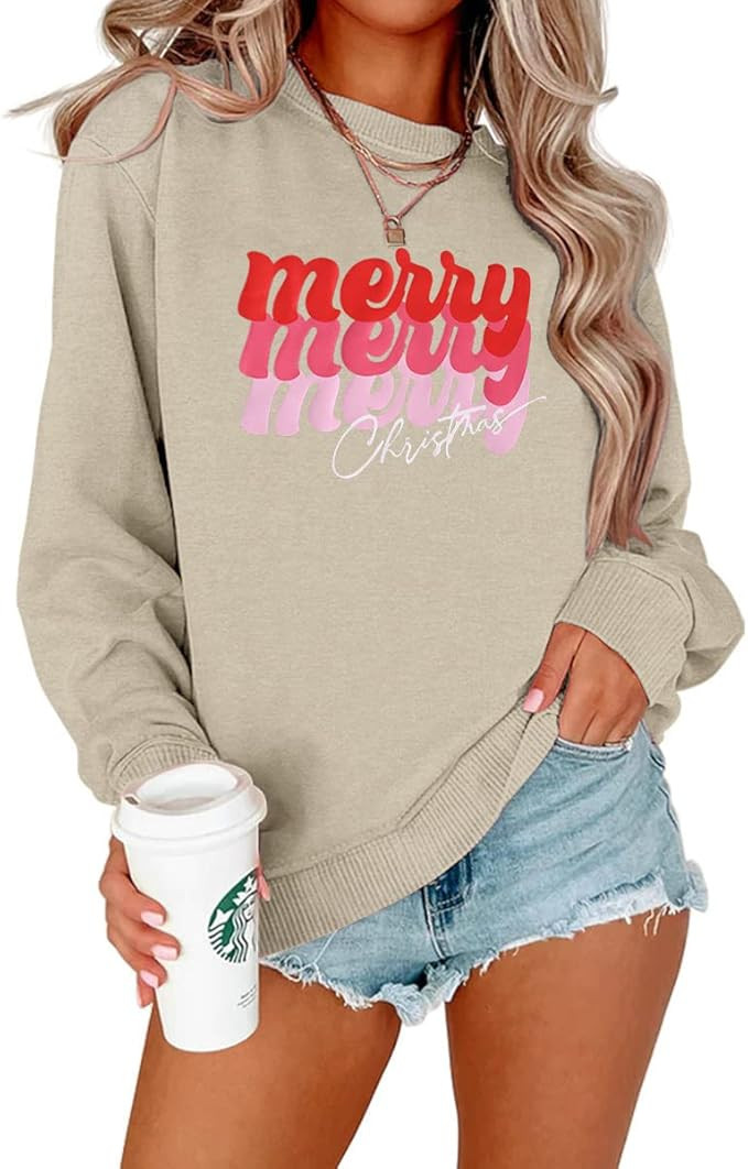 KEKEMI Christmas Sweatshirts for Women Long Sleeve Merry Christmas Letter Print Fall Sweater Casu... | Amazon (US)