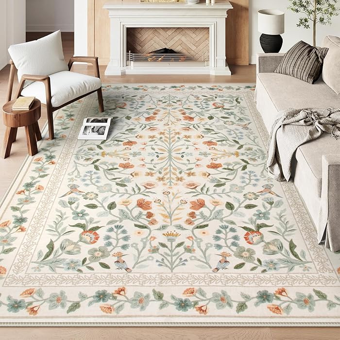 Lahome Floral Washable Area Rugs 8x10, Non-Slip Living Room Carpet Soft Tumble Washable Rugs for ... | Amazon (US)