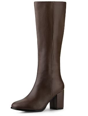 Allegra K Women's Halloween Round Toe Side Zip Block Heels Knee High Boots | Target