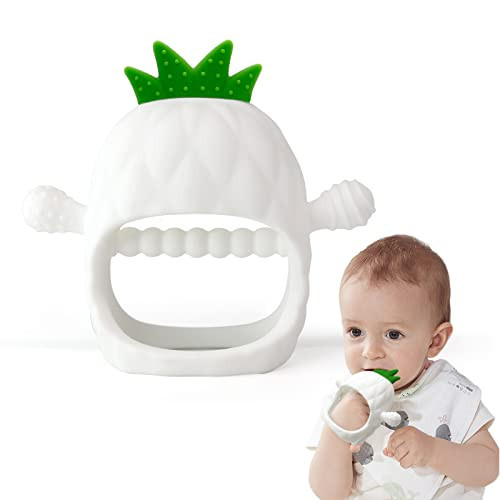 PAPACHOO Pineapple Shape Baby Teething Toys - Silicone Mitten Teether for Soothing Teething Pain Relief, Easy to Grip (White) | Amazon (US)