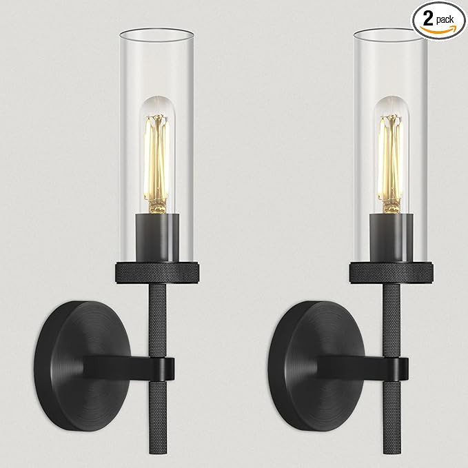 Black Wall Sconces Set of Two, 14" Bathroom Vanity Sconce Light, Glass Tube Wall Sconces, Sconces... | Amazon (US)