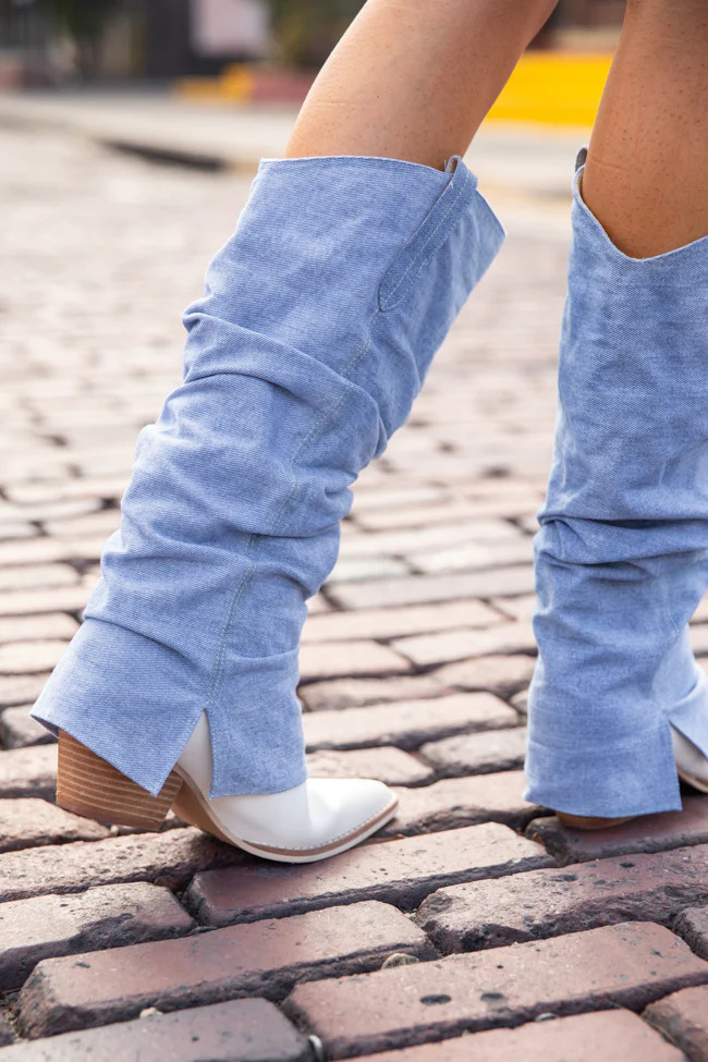 Loretta Denim Knee High Boot | Pink Lily