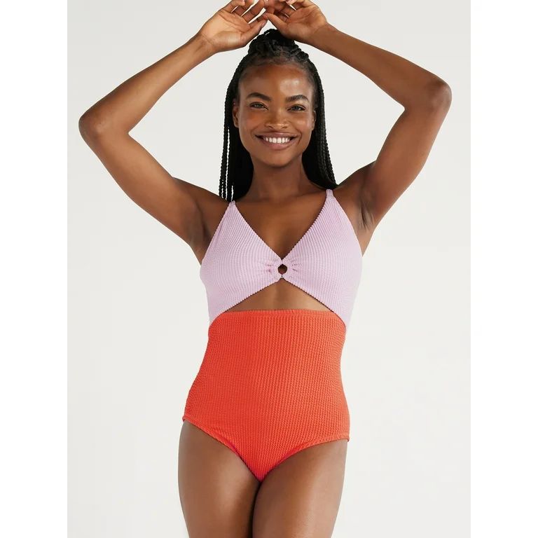 Time and Tru Women's and Women's Plus Colorblocked Crinkle One Piece Swimsuit, Sizes S-2X - Walma... | Walmart (US)