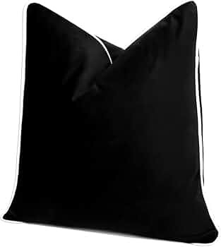 THE-TINOART Luxury 22x22 Inch Black Velvet Pillow Cover - White Piping Contrast Edge, Ultra Soft ... | Amazon (US)