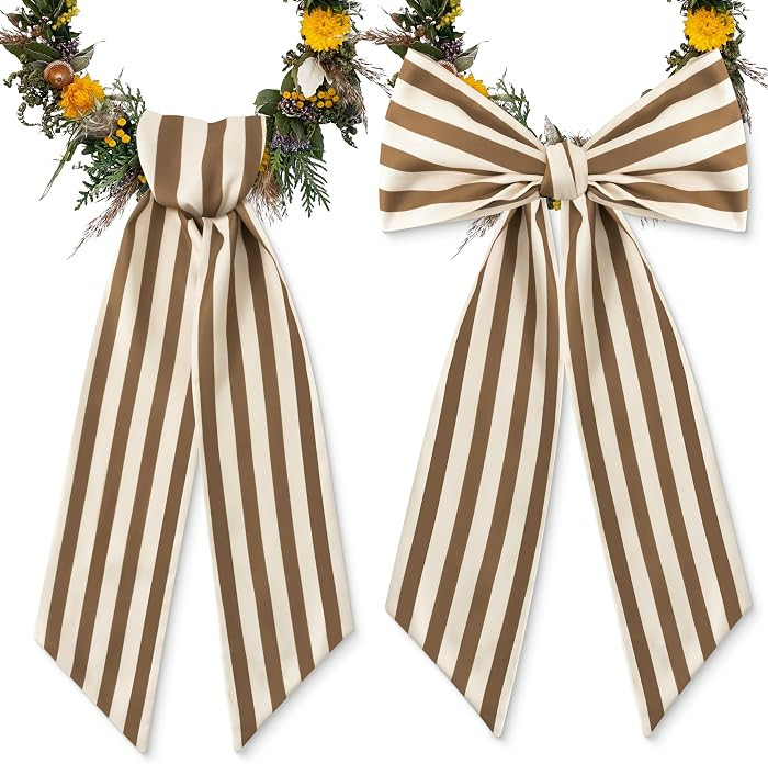 WATINC Wreath Sash Beige Stripe - 2pcs Boxwood Wreaths Scarf DIY Bow for Front Door Decoration, L... | Amazon (US)