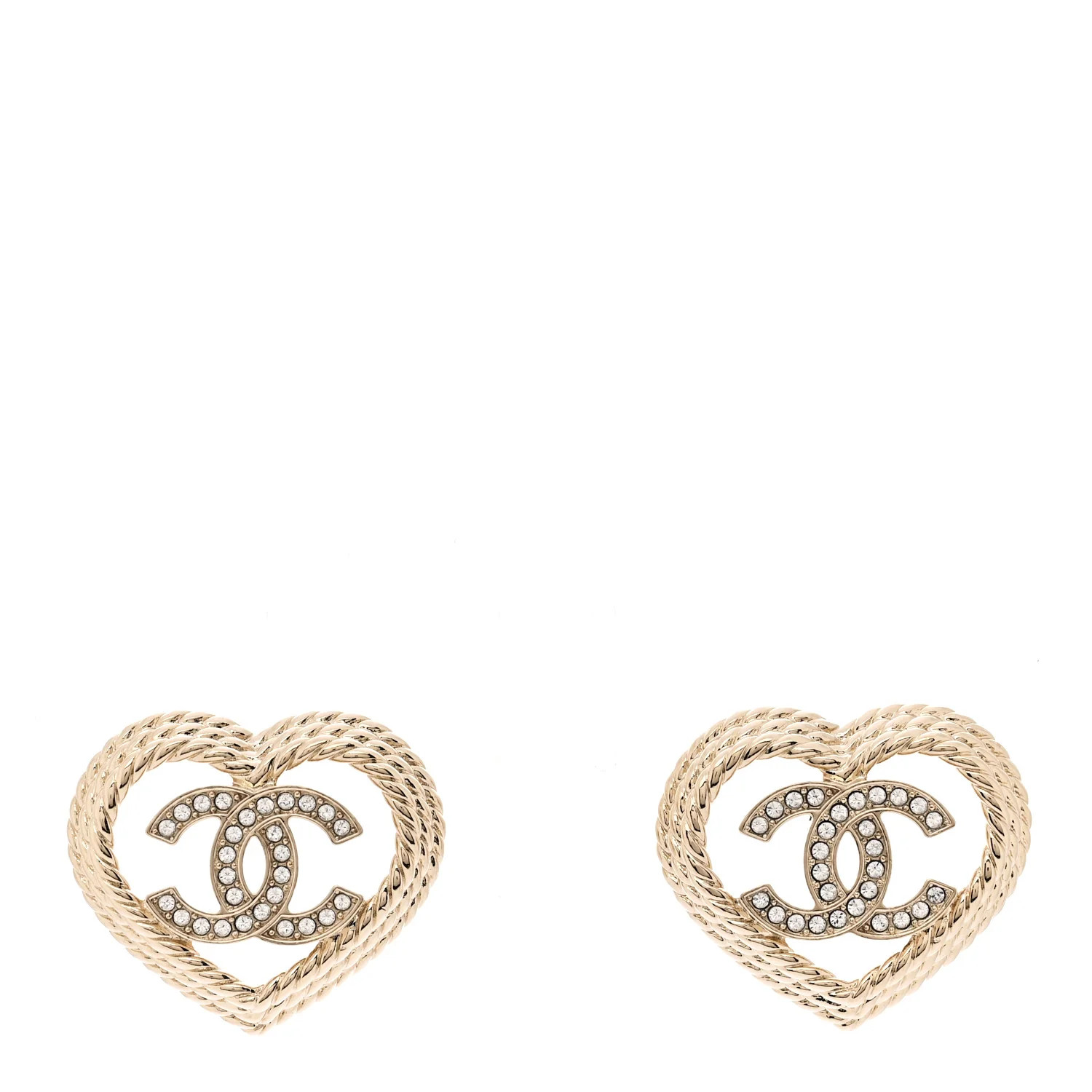 Crystal CC Twist Heart Earrings Gold | FASHIONPHILE (US)