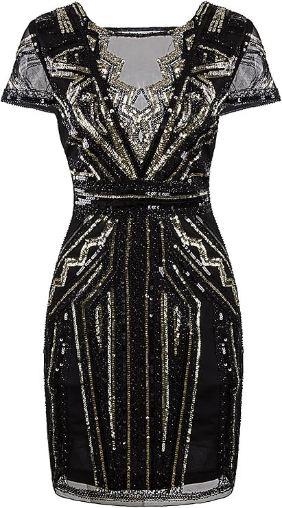 Vijiv 1920s Short Prom Dresses V Neck Inspired Sequins Cocktail Flapper Dress | Amazon (US)