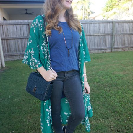 Blue and green jeans outfit with this Jeanswest floral duster and the navy tank that really needed an iron but I thought would be okay 😅

#LTKaustralia #LTKitbag
