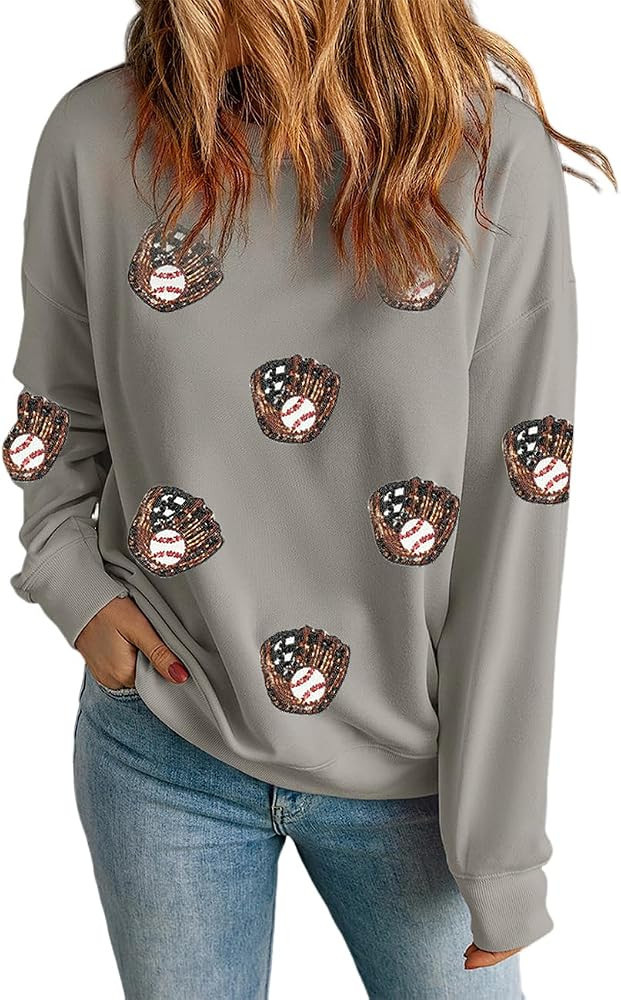 Ecosunny Women's Casual Holiday Mardi Gras Sweatshirt Sequin Print Round Neck Long Sleeve Loose P... | Amazon (US)