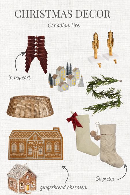 Canadian Christmas decor. Christmas decorations. Holiday decor. Stockings. Christmas door mat. Rattan tree collar. How ornaments  

#LTKfindsunder50 #LTKhome #LTKHoliday