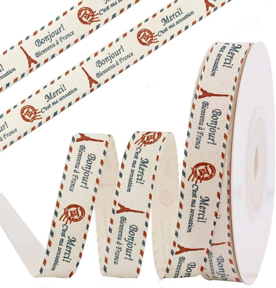 Envelop Stamp Cotton Ribbon, 5/8" x 10 Yards Paris Eiffel Tower Cream White Ribbons Soft Natural ... | Amazon (US)