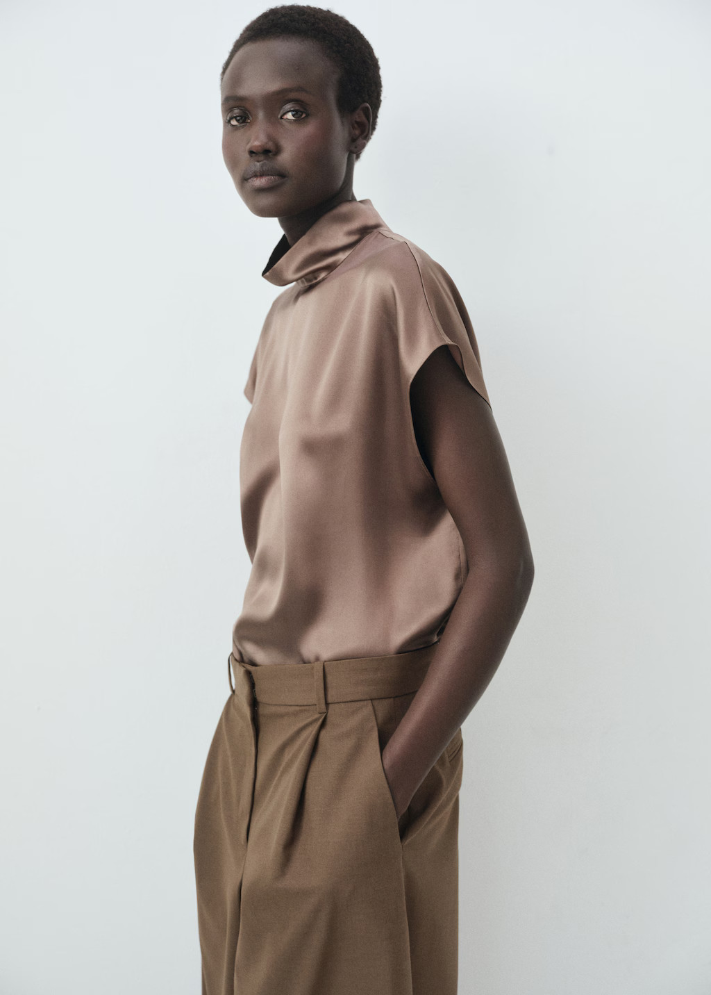 100% silk satin turtleneck blouse - Women | MANGO USA | Mango (US/MX/AU)