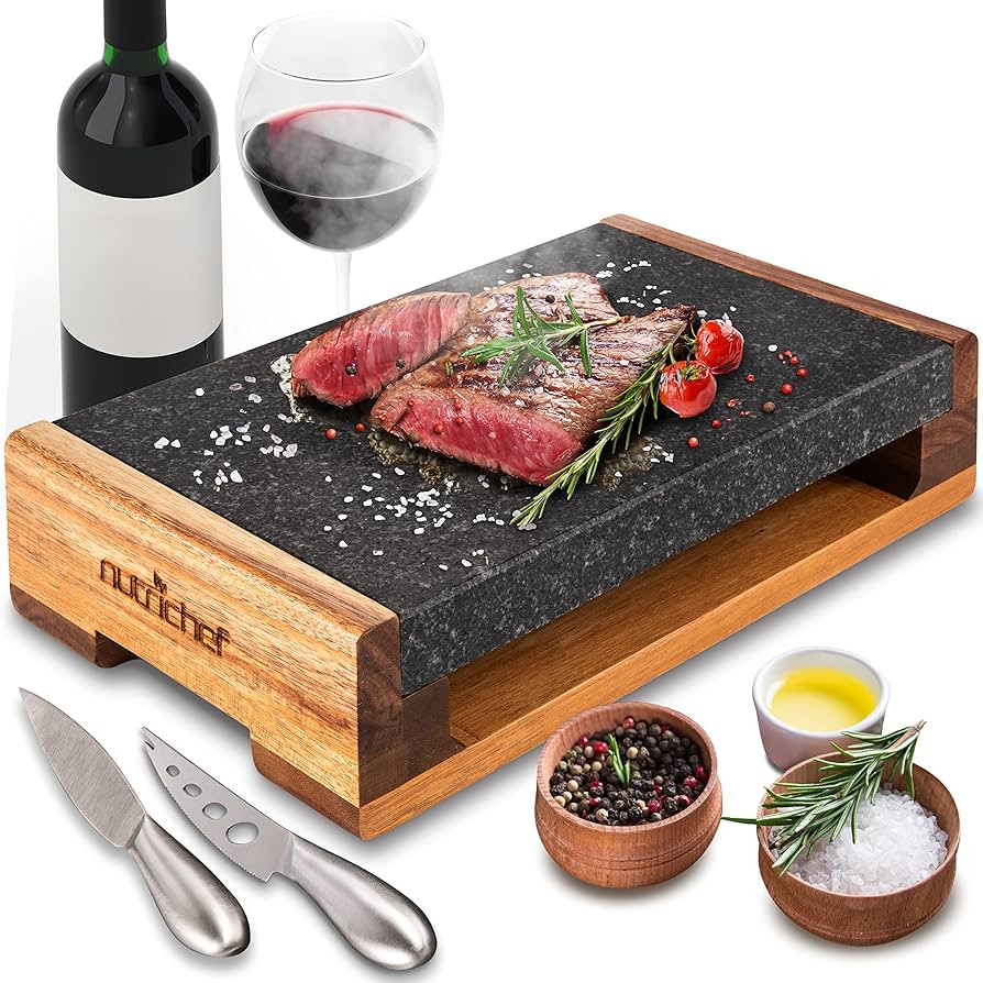 Nutrichef Cooking Stone Grill Set - Hot Lava Rock Sizzling Plate for Steak BBQ & Meat Grilling wi... | Amazon (US)