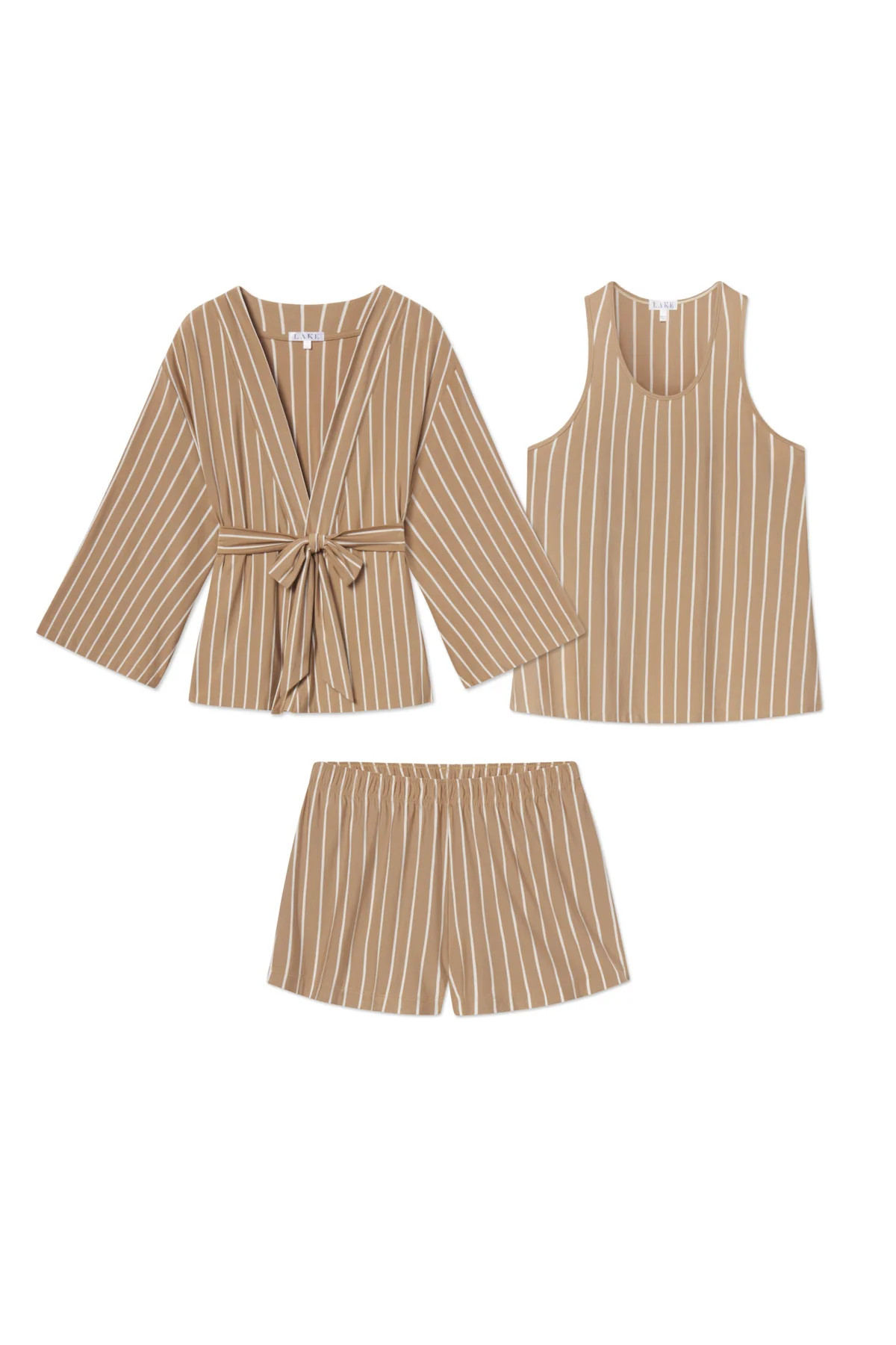 DreamModal Kimono Shorts Bundle in Sandstone Vertical Stripe | Lake Pajamas