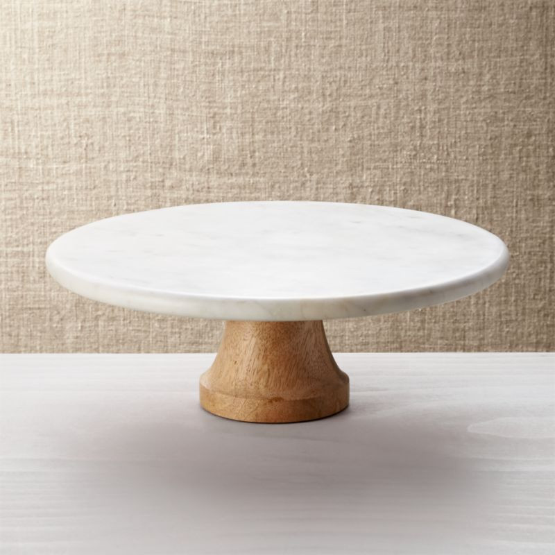 Wood Marble Pedestal Cake Stand + Reviews | Crate & Barrel | Crate & Barrel