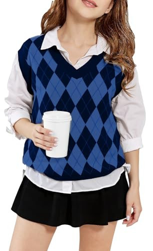 SELINK Boys Girls V Neck Argyle Knit School Uniform Sweater Vest Blue XXL | Amazon (US)