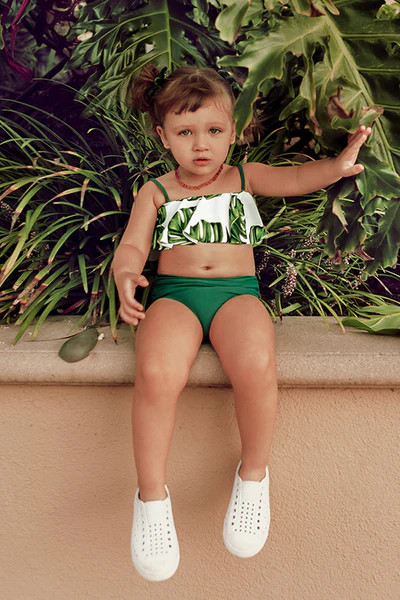 Emilee Leafy Ruffle Bandeau Bikini For Toddler Girls And Girls | Cupshe