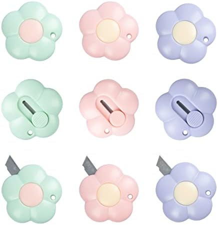 DAZAIGE 9 Pieces Mini Utility Knives Cute Flower Pocket Box Cutters with Slide Locks & Keychain H... | Amazon (US)