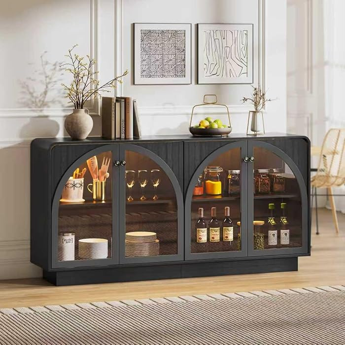 68" Buffet Cabinet with Storage Sideboard Accent Modern Credenza with Arched Glass Doors & Shelve... | Amazon (US)