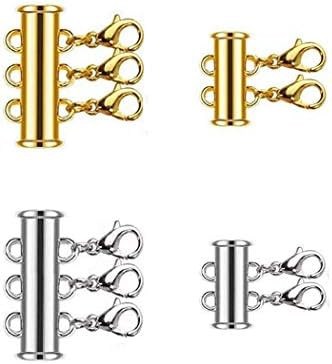 4 Pieces 2 Size Slide Clasp Lock for Layered Necklace Bracelet Connector Slide Magnetic Tube Lock | Amazon (US)