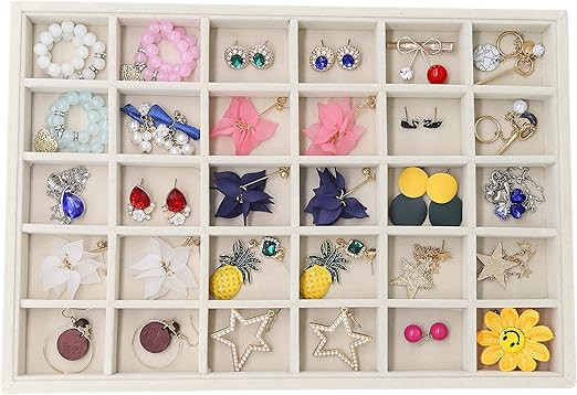 Stratalife Velvet Stackable 30 Grid Jewelry Tray Organizer Jewelry Storage Earrings Showcase Disp... | Amazon (US)