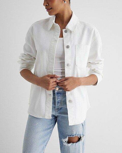 Front Pocket White Denim Shacket | Express