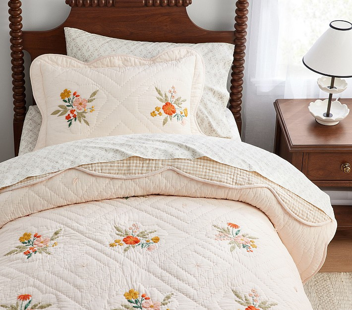 Chris Loves Julia Reversible Floral Embroidered Quilt & Shams | Pottery Barn Kids