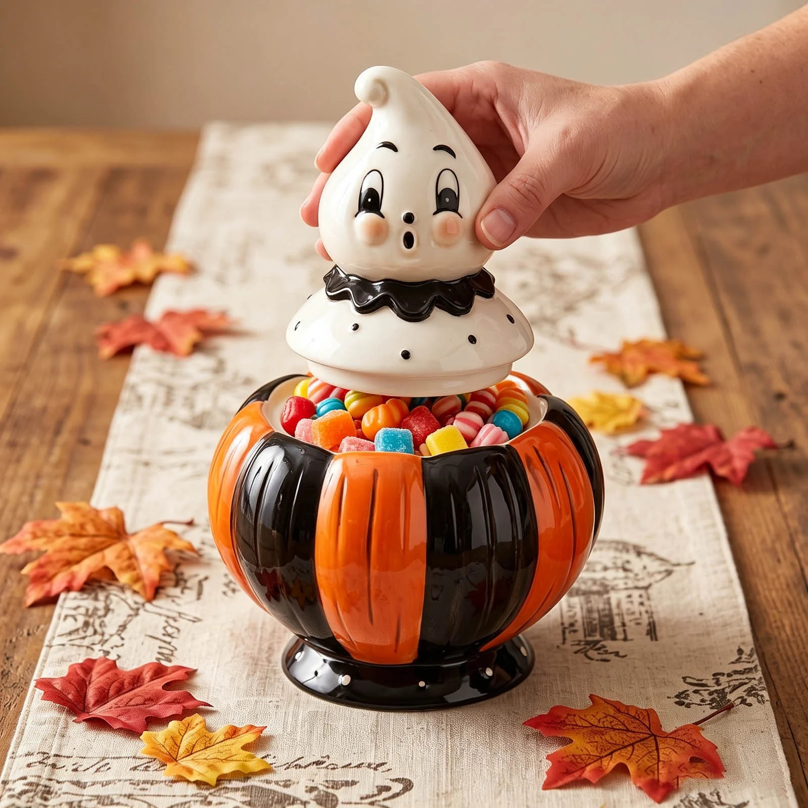 Halloween Ghost Candy Jar, Pumpkin Outfit Cute Retro Ghost Treat Storage Container with Spider Wi... | Walmart (US)