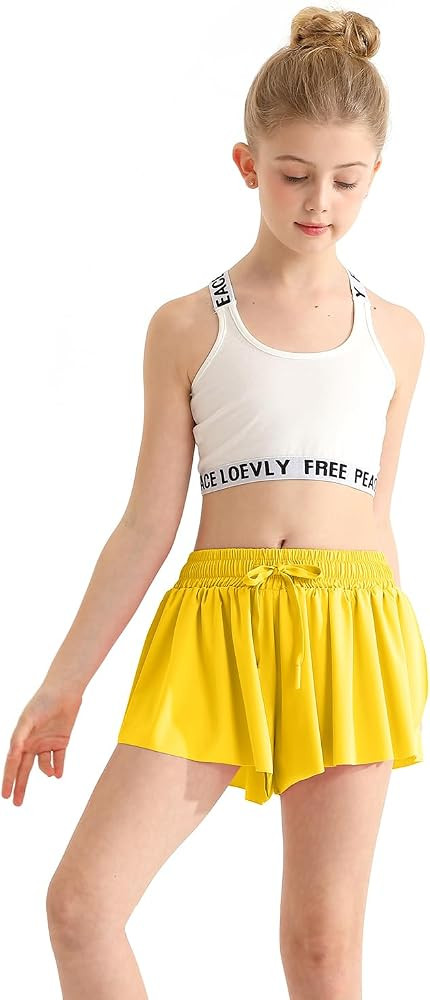 Amazon.com: Girls Flowy Shorts with Spandex Liner 2-in-1 Youth Butterfly Skirts Bright Yellow for... | Amazon (US)