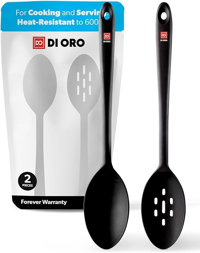 DI ORO Seamless Series 2-Piece Silicone Spoon Set - 600F Heat-Resistant Rubber Non-Stick Slotted ... | Amazon (US)