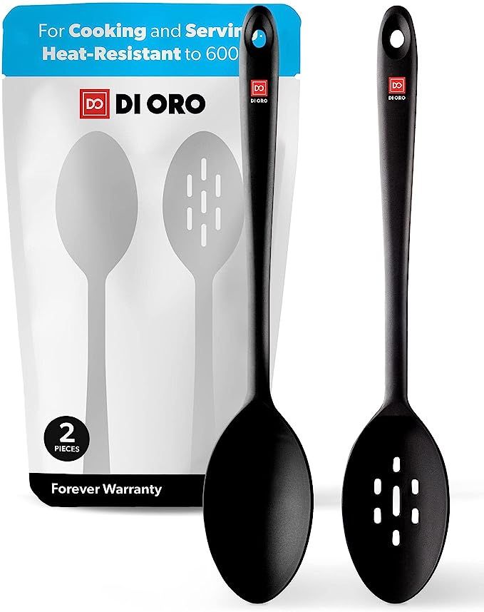 DI ORO Seamless Series 2-Piece Silicone Spoon Set - 600F Heat-Resistant Rubber Non-Stick Slotted ... | Amazon (US)