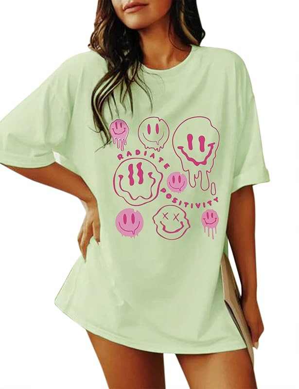 Meladyan Women Oversized Funny Graphic Letter Print T Shirt Drop Shoulder Crew Neck Summer Casual... | Amazon (US)