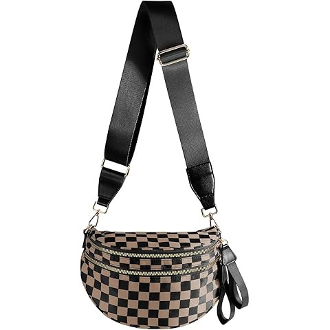 Checkered Crossbody Bags for Women Nylon Bum Bag Spacious Trendy Fanny Pack Large Sling Bags with... | Amazon (US)