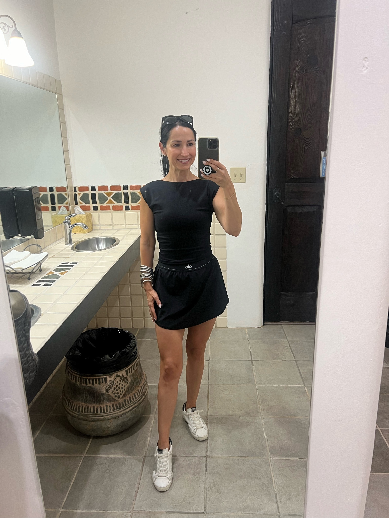 Sunday in taos ootd😎 Alo skirt and high neck tee with golden goose sneakers 

#LTKActive #LTKFitness #LTKOver40