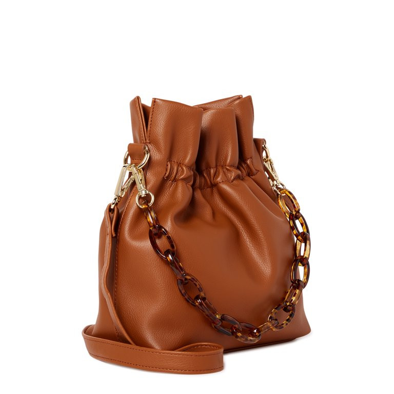 No Boundaries Women's Contemporary Drawstring Crossbody Handbag Cognac | Walmart (US)