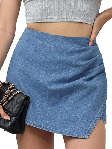 Genleck Denim Skorts Skirts for Women - Jean Skirt with Shorts Underneath High Waisted Strectch Elastic Band Mini Skirt | Amazon (US)