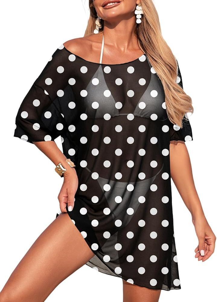Herseas Bathing Suit Cover Up for Women Summer Dress Swimsuit Coverup Short Sleeve Beach Vacation... | Amazon (US)