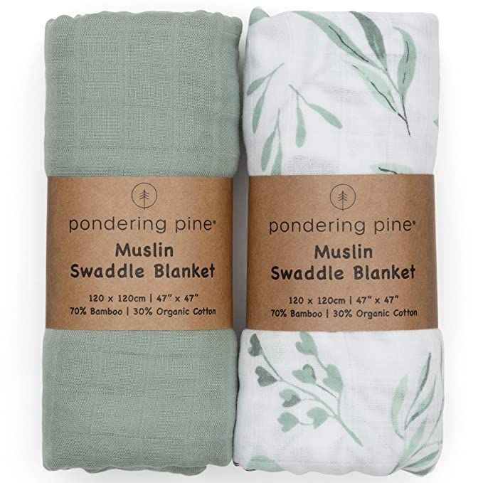 Organic Baby Muslin Swaddle Blankets for Boy or Girl - Eucalyptus Leaves and Sage Swaddle Blanket... | Amazon (US)