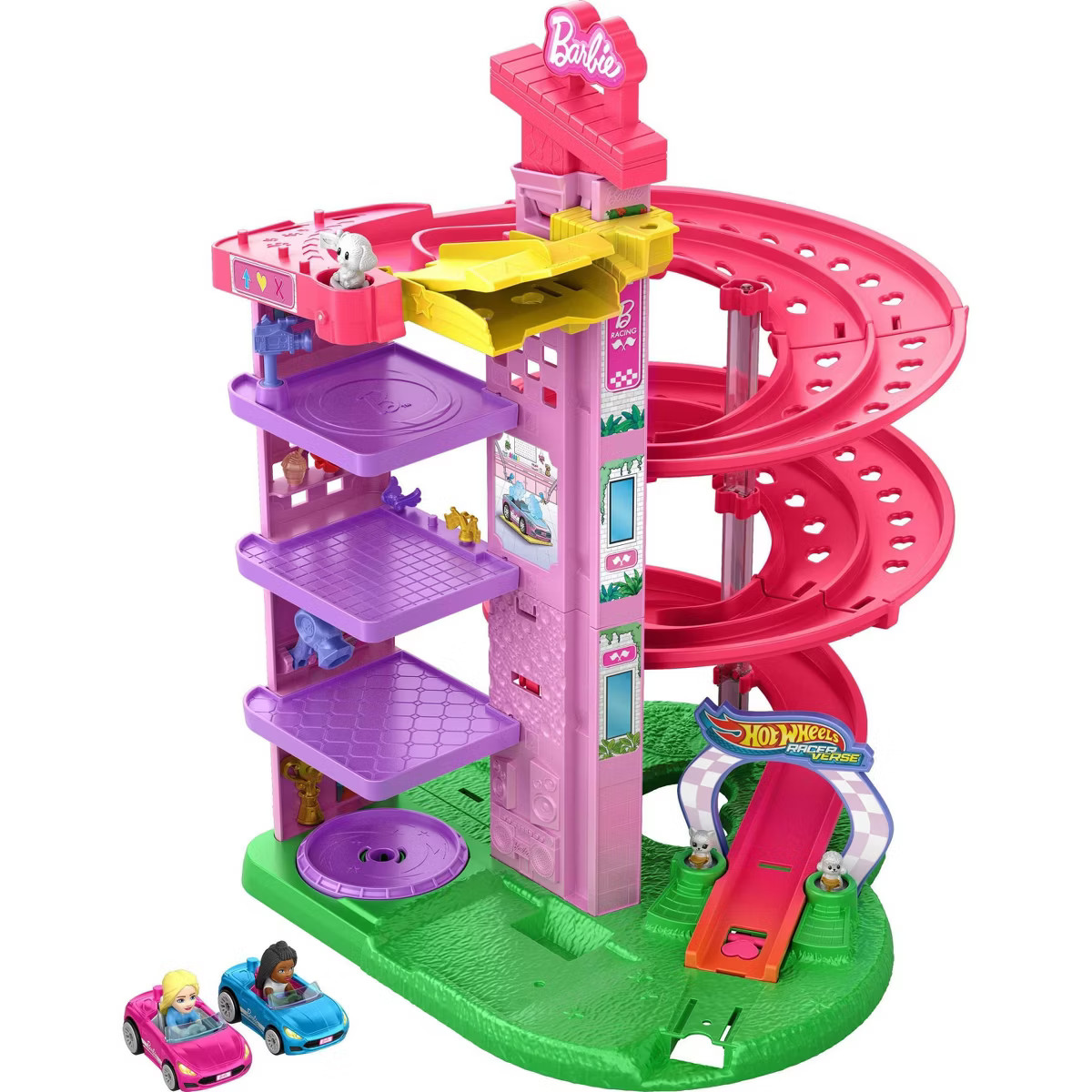 Hot Wheels RacerVerse Barbie Spiral Race Playset with Barbie "Malibu" & Barbie "Brooklyn" Toy Car | Target