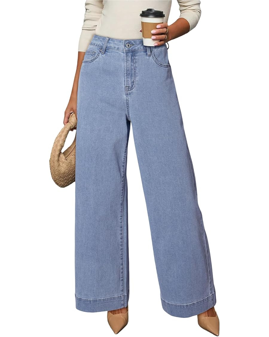 Dokotoo Women's Casual High Waisted Jeans Stretch Wide Leg Loose Denim Pants with Pockets | Amazon (US)