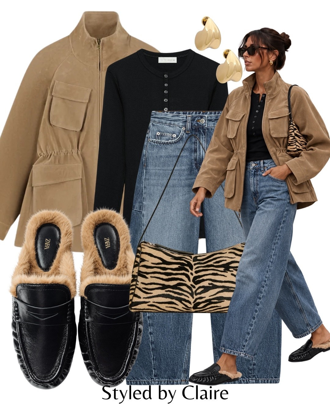 CINCHED WAIST FAUX SUEDE JACKET❤️‍🔥
Tags: the couture club cameo black Henley tshirt barrel jeans Zara shearling loafers zebra bag reformation earrings fashion cool girl city break inspo outfit ideas chic women’s style