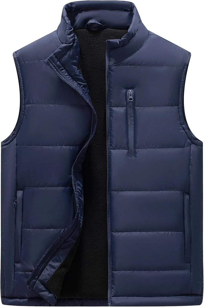 Vcansion Men's Outdoor Stand Collar Fleece Jacket Vest Casual Padded Vest Coats | Amazon (US)